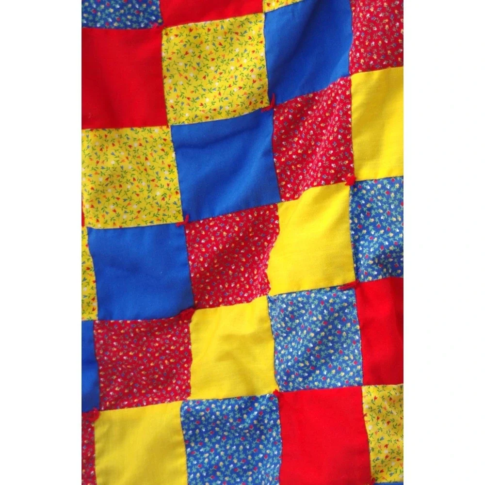 Vintage Handmade Primary‎ Colors Patchwork Quilt Serious LaKenzo Vibes!